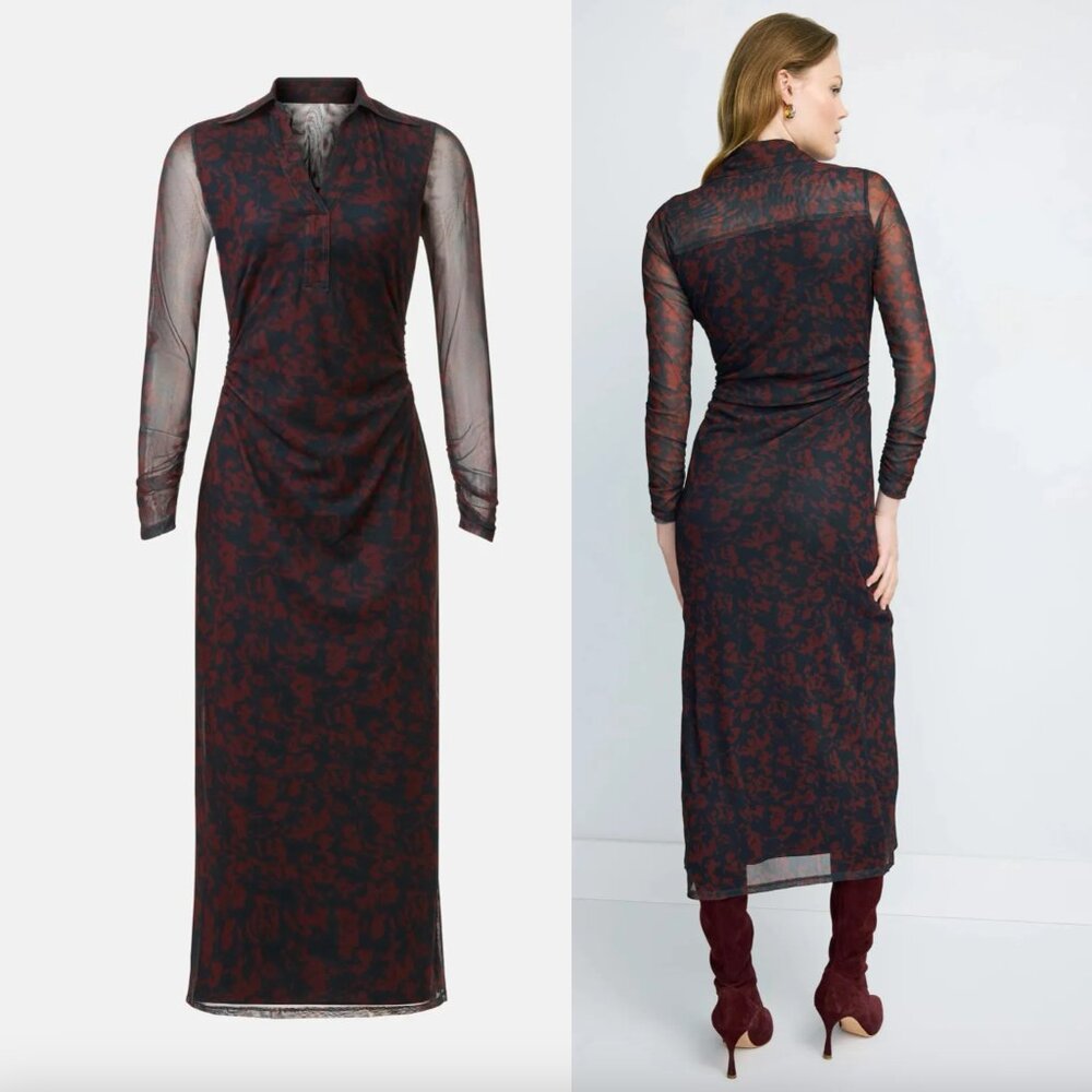 Madewell Chandra Maxi Dress Multicolor Floral Blue Black Red Long Sleeve Small S